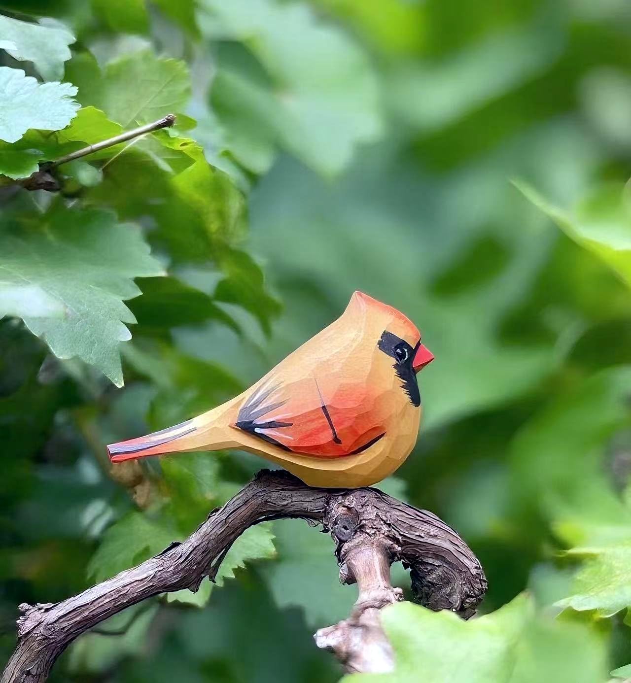 Handmade Wooden Northern Cardinal Figurines Set, Hand-Painted Female Cardinal Birds on Base - Home Decor, Christmas Ornaments, Unique Gift for Bird Lovers & Craft Enthusiasts