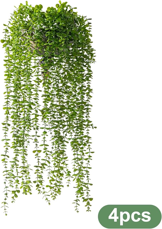 4PCS Fake Hanging Plants Set - Ultra Realistic Artificial Vine with Lifelike Leaves, Zero Maintenance Home & Office Decor for Wall, Shelf, Wedding Arch