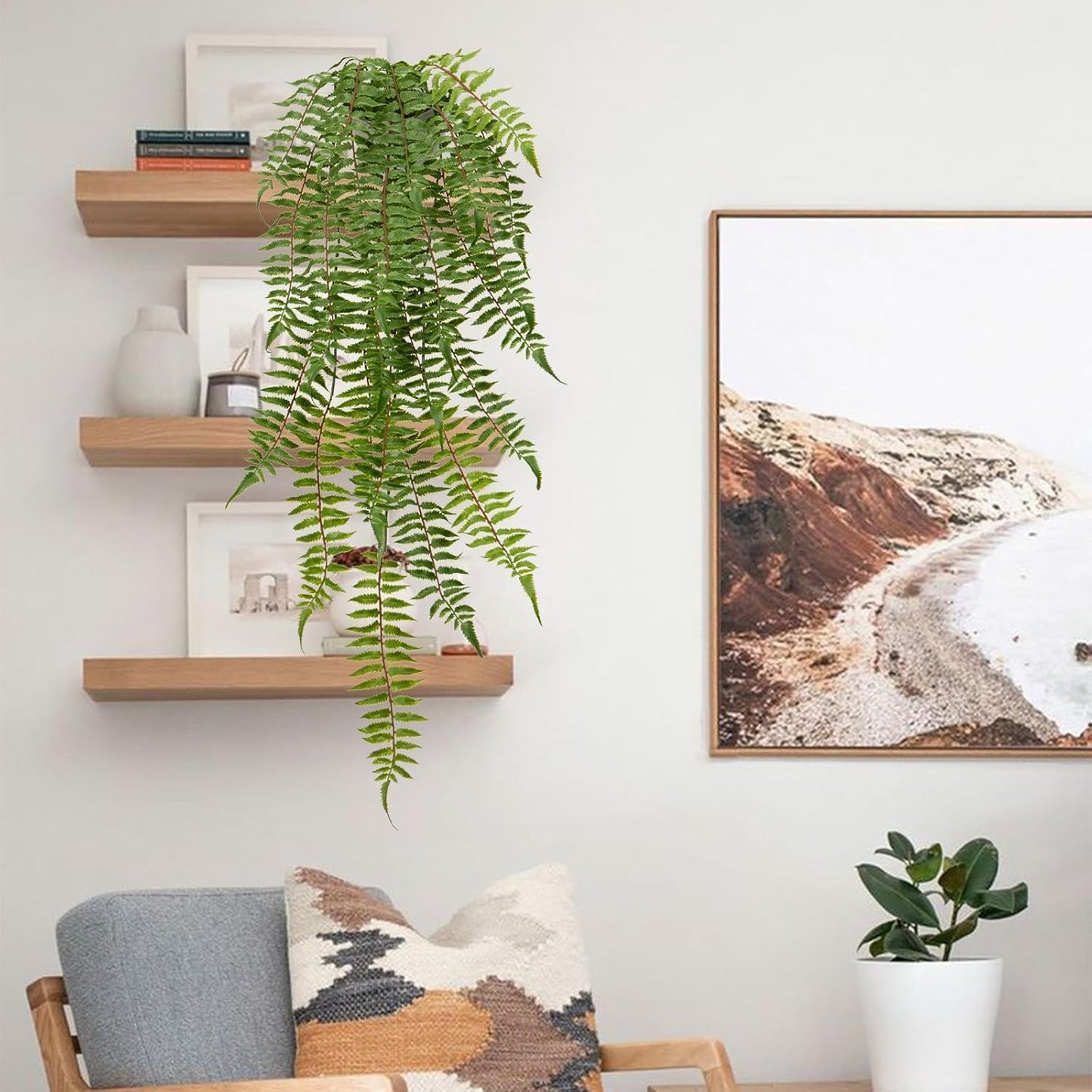 Hollyone Artificial Fern Hanging Plants Potted Fake Boston Ferns Ivy Vines Hanging Wall Plants Realistic Faux Ferns Greenery Plants for Wall Outdoors Indoors Home Office Garden Patio Decorations