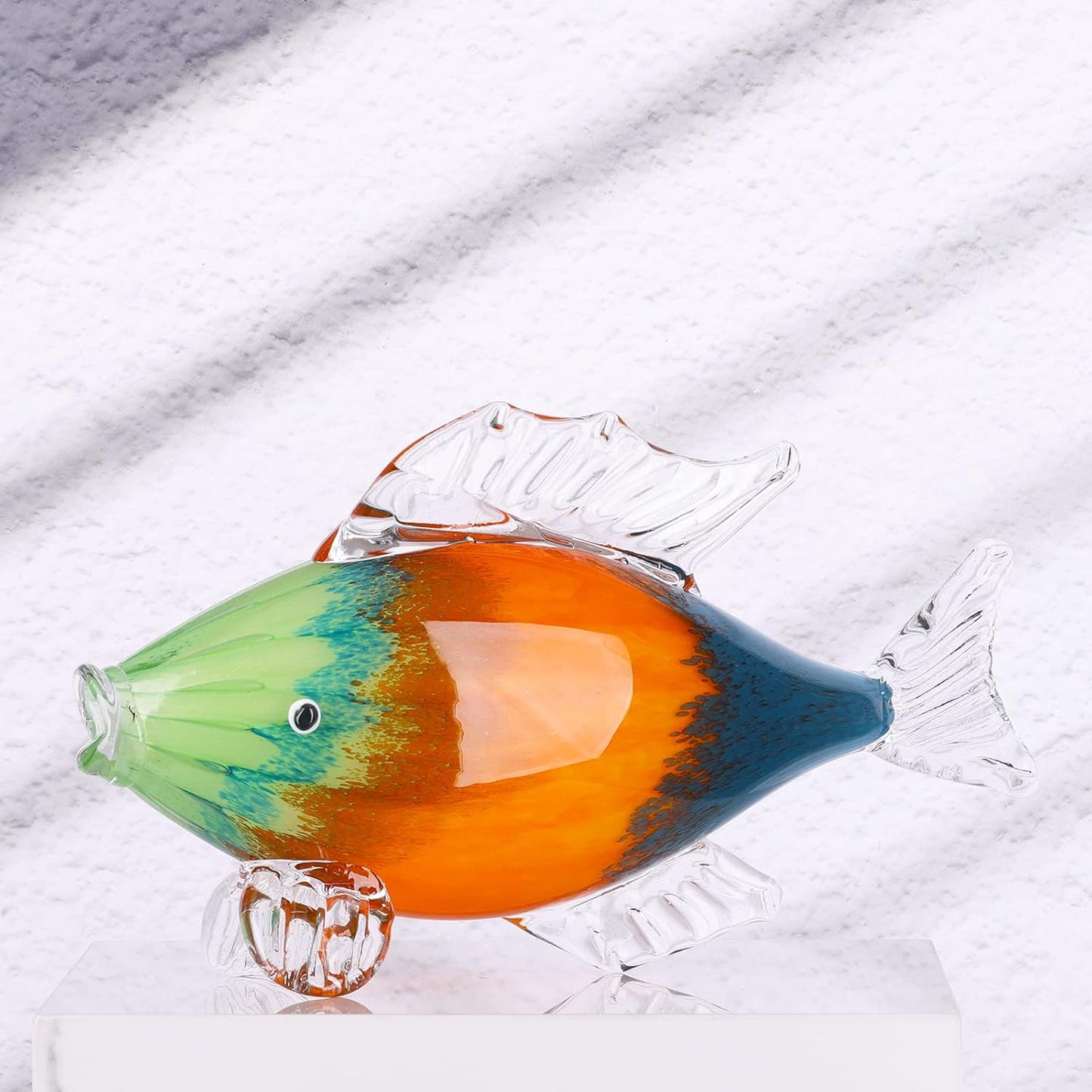 LCCCK Large Glass Fish Statue, Hand Blown Glass Sea Life Figurines, Coastal Decor for Home,Tropical Fish Ornaments Collectible Figurines, Coffee Table, Shelf, Office, Bathroom Decoration Nautical Art