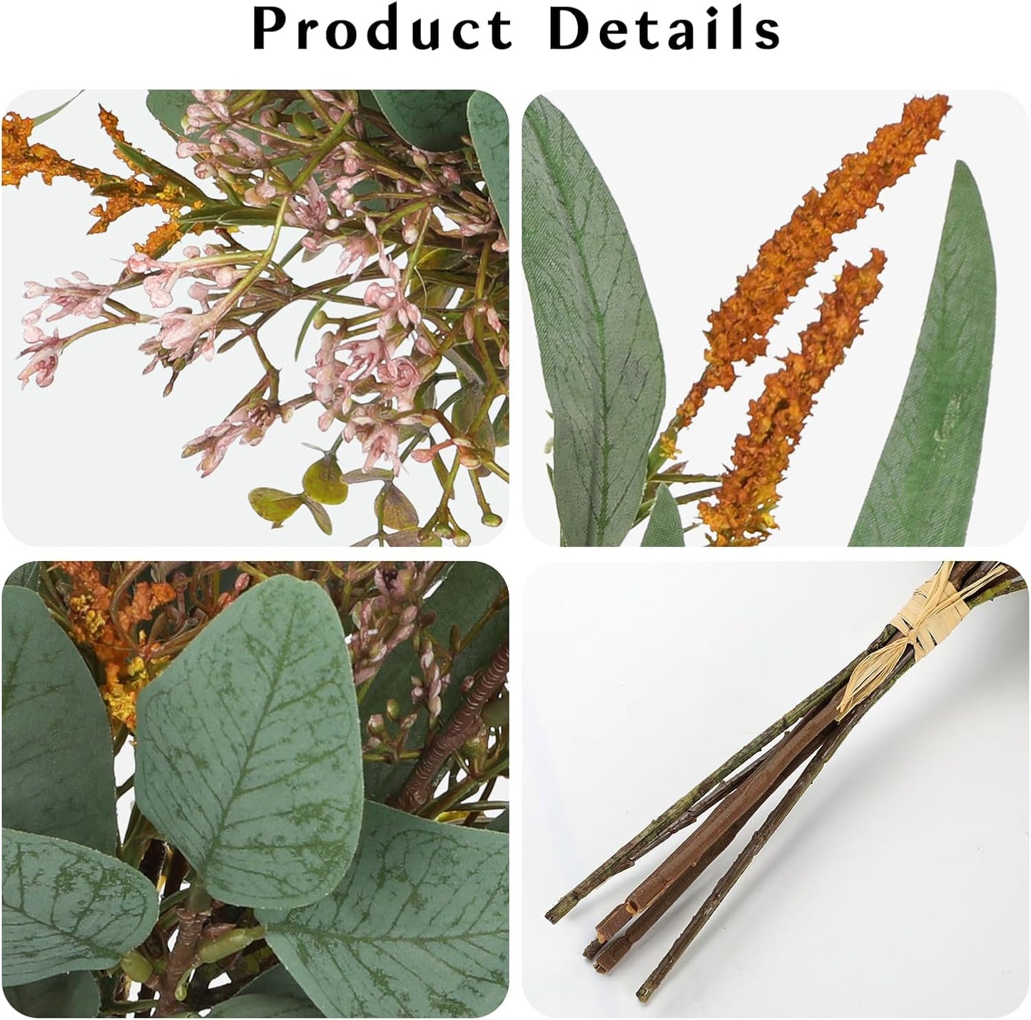 Fall Artificial Eucalyptus Bouquet with Orange Sage Leaves – Autumn Faux Greenery Bush with Raffia Wrap for Farmhouse, Kitchen, Table, and Seasonal Home Décor