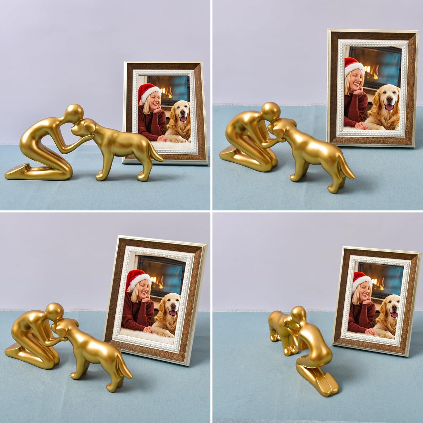 Dog Sculpture Decoration Cute Man and Dog Statue Home Decor for Office、Living Room、Bedroom、Shelf Home， Memory Gifts for Pet Lovers (Golden)