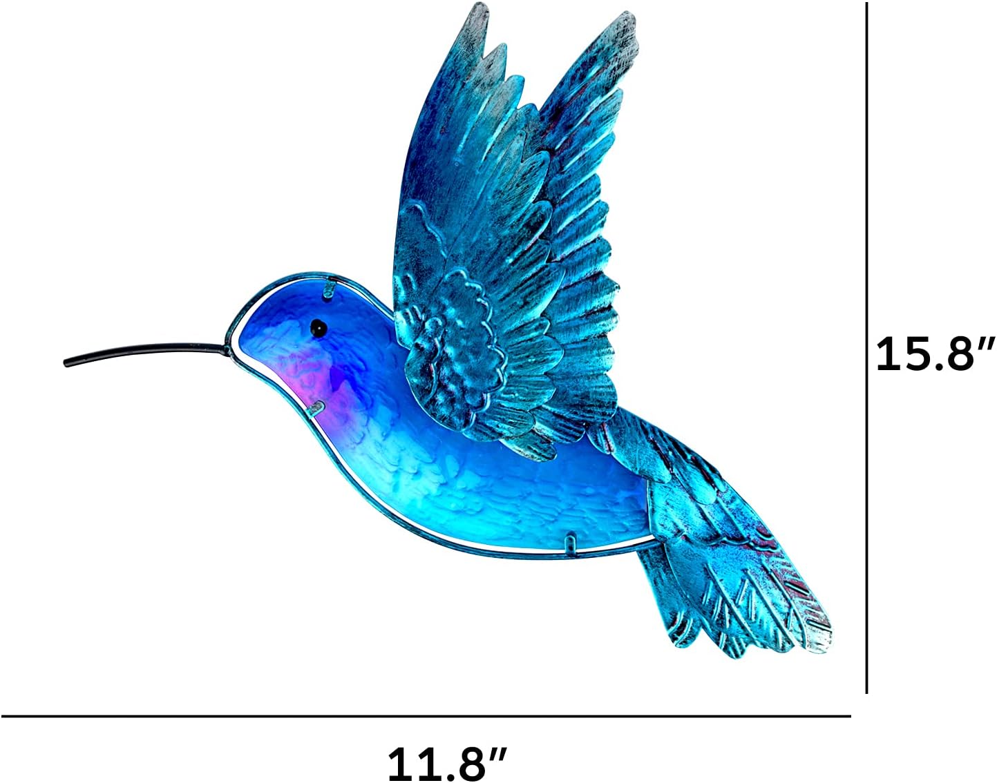 John's Studio Metal Hummingbird Wall Decor Bathroom Glass Art Iron Sculpture Outdoor Hanging Decoration for Home Bedroom Garden Patio Porch or Fence - Blue