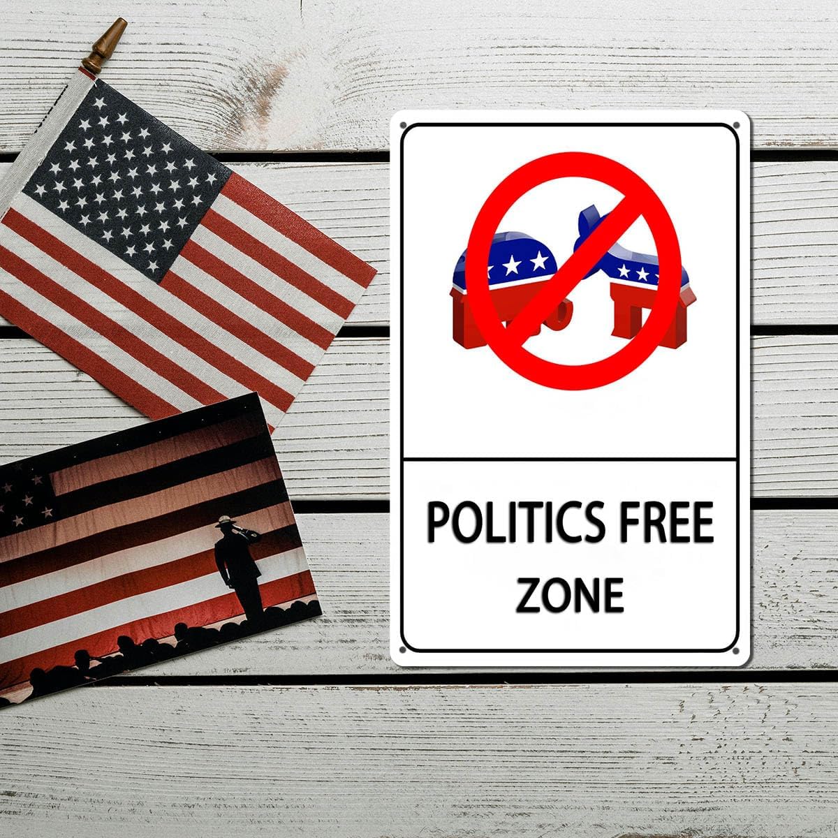 No Politics Zone Metal Sign - Politics Free Zone Wall Art for Home, Office, or Workplace, No Political Talk Sign, 8"x12" Tin Poster