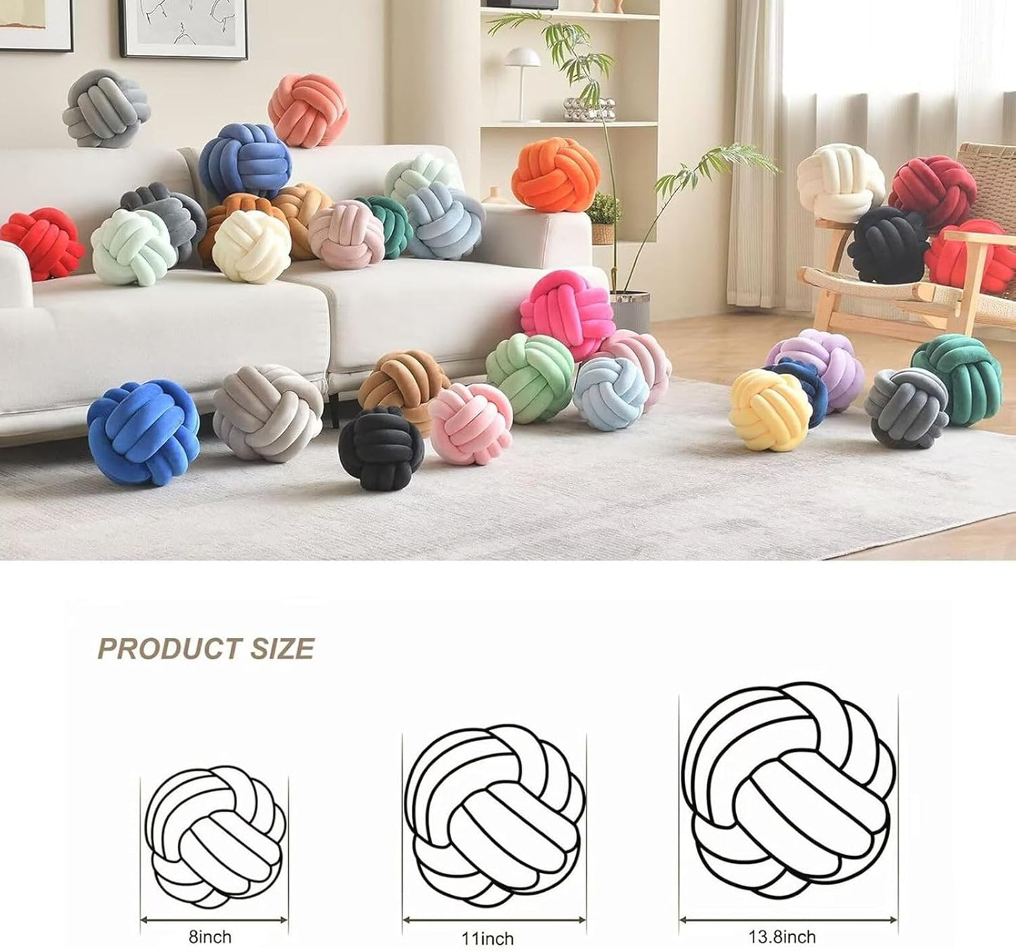 Decorative Throw Knot Pillow Ball for Home Chair Sofa Couch Bed Aesthetic Round Velvet Knotted Pillow Cushion (Hot Pink, 11 inches)