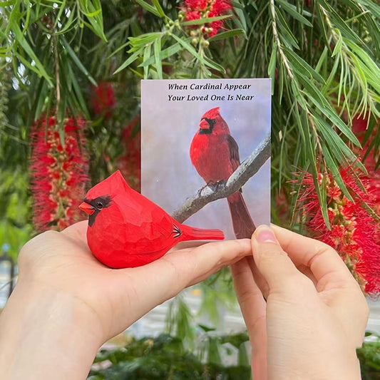 Handmade Wooden Red Cardinal Figurines Set, Hand-Painted Male Cardinal Birds on Base - Home Decor, Christmas Ornaments, Unique Gift for Bird Lovers & Craft Enthusiasts