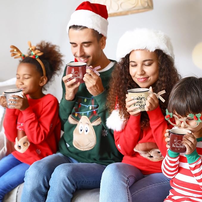 Zubebe Christmas Coffee Mugs Set of 12, 12 oz Hot Cocoa Ceramic Holiday Mugs Set for Mom, Woman, Family, Friend - Farmhouse Tiered Tray Decor, Coffee Bar Decor(White, Yellow, Brown)