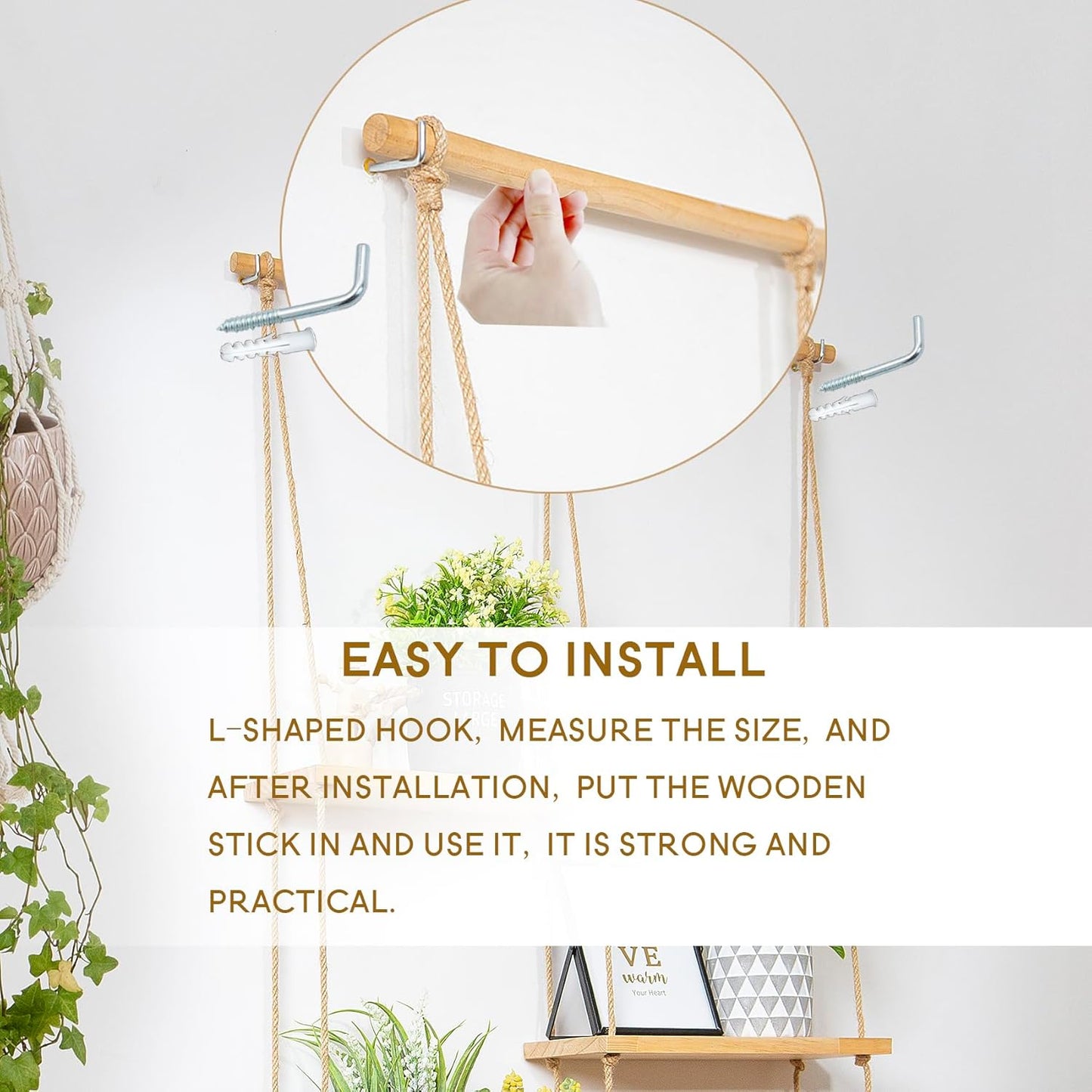 jontell Plant Wall Shelf Macrame Wall Hanging Shelf- Macrame Shelves Handmade Decorative Boho Floating Wall Shelves- Rope Shelf to Organize and Decor for Living Room, Bedroom, Bathroom