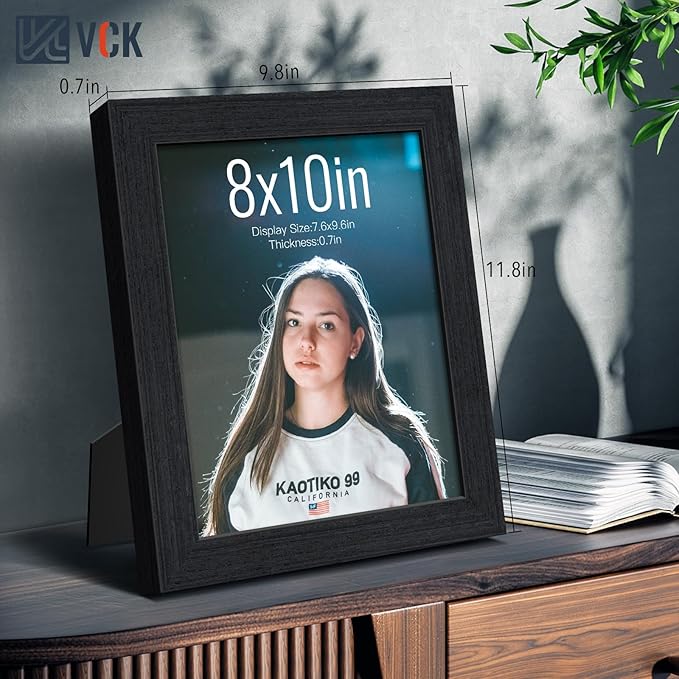 VCK 8x10 Picture Frame Set of 3 - Black Oak, Natural Textured Exclusive Wood Picture Frame, Table Display or Wall Hanging