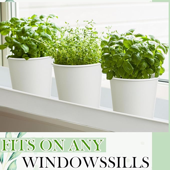 2 Sets Herb Garden Planter Indoor Kit with Trey 10 Pcs Metal Windowsill Plant Pots with Drainage Holes Indoor Herb Planter with Marker and Labels for Home Outdoor Plants(White)