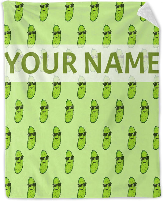 Custom Pickle Blanket for Girls - 60x80 Inches Twin Size with Name - Soft Fuzzy Plush Throws Gift - Green Funny Throw Blanket for Bed, Couch, Living Room