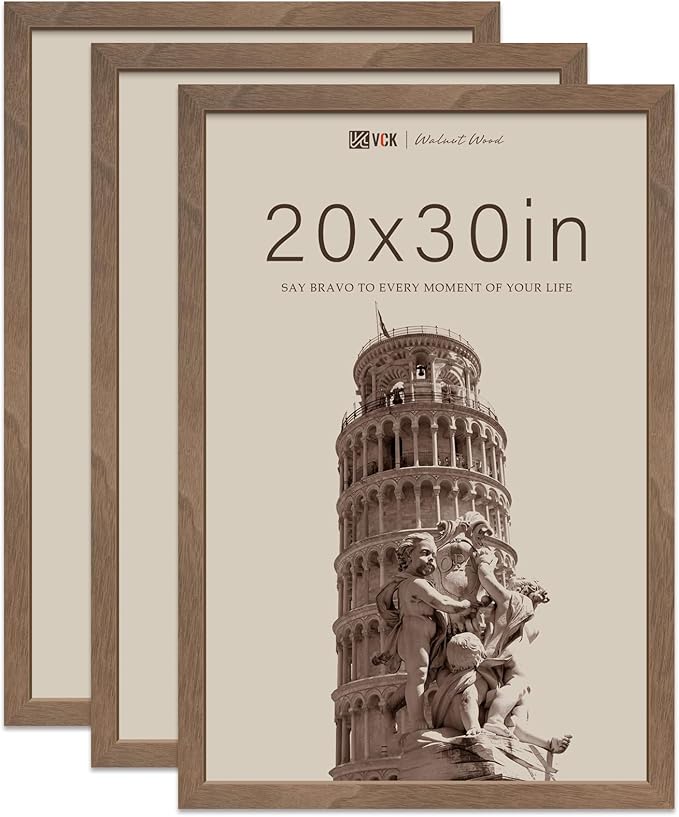 VCK 20x30 Frame for Poster & Picture - Brown Walnut 3 pk, Natural Wood Grain Solid Wood Wall Gallery Frame
