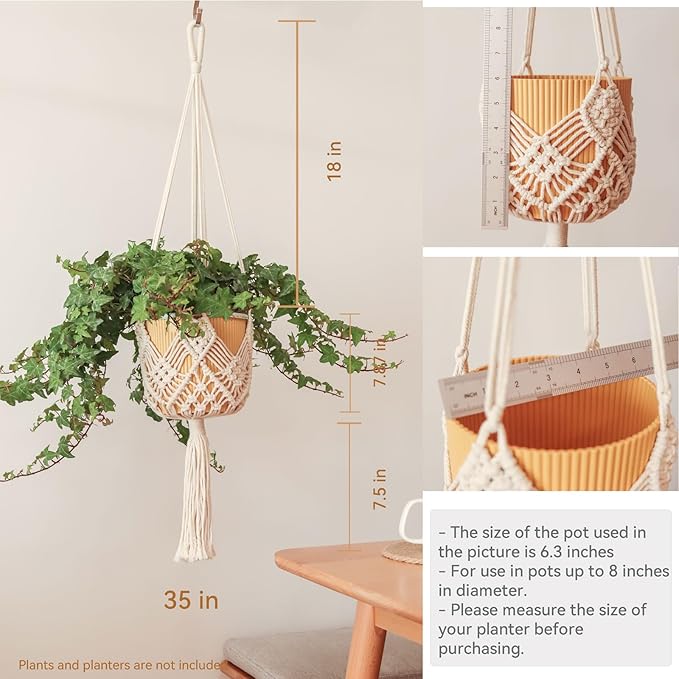 Hanging Planter with Patterns,4Packs Macrame Plant Hangers Indoor Macrame for up to 8 inch Pot Crochet Boho Plant Hanger Holder for Indoor Outdoor with 4S Shaped Stainless Steel Hooks (4colors)