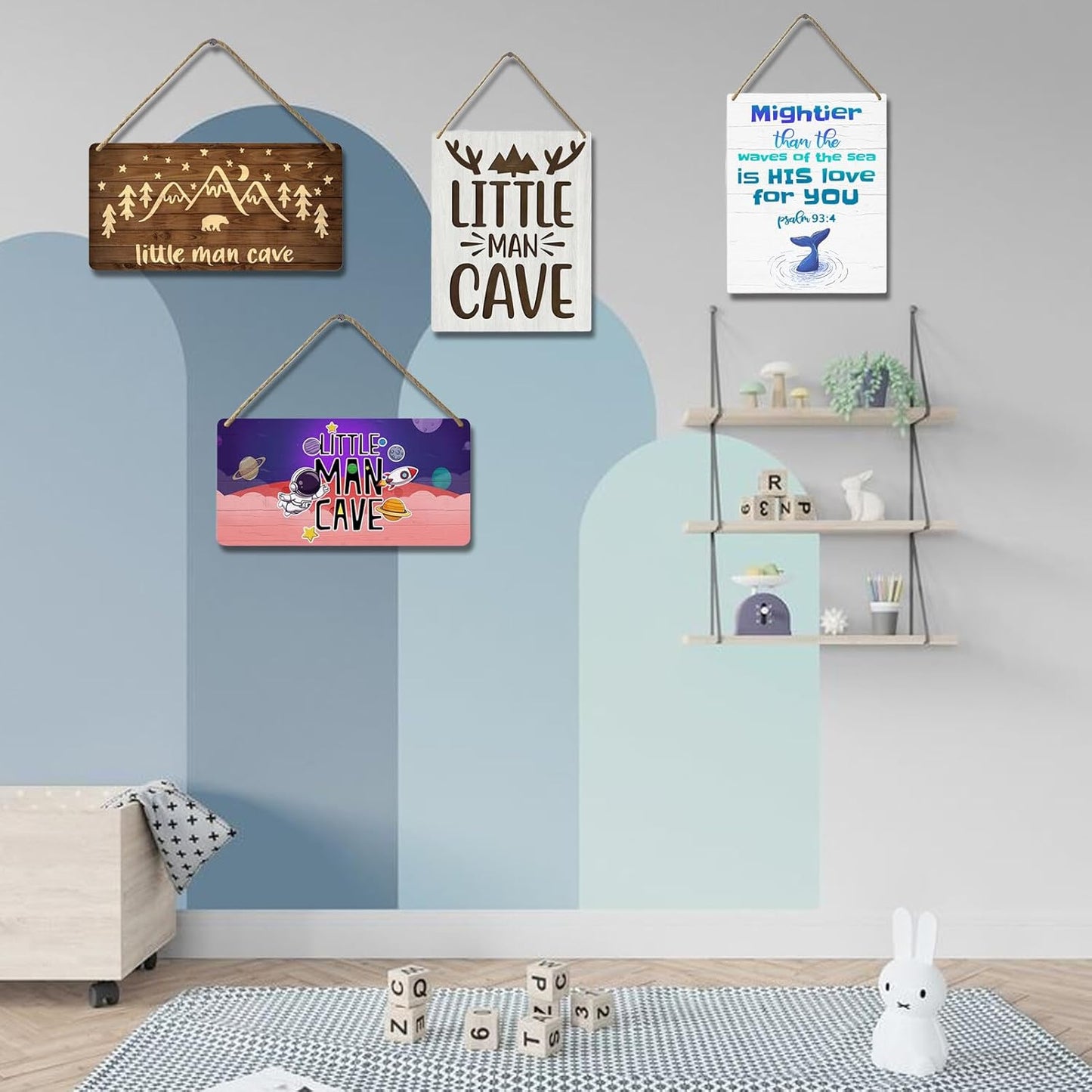 Little Man Cave Sign Woodland Nursery Wall Decor for Baby Boys Rustic Bear Forest Animal Wood Signs, Nursery Room Decor for Boys Bedroom Farmhouse Sign Wooden Wall Art 12x6 Inch