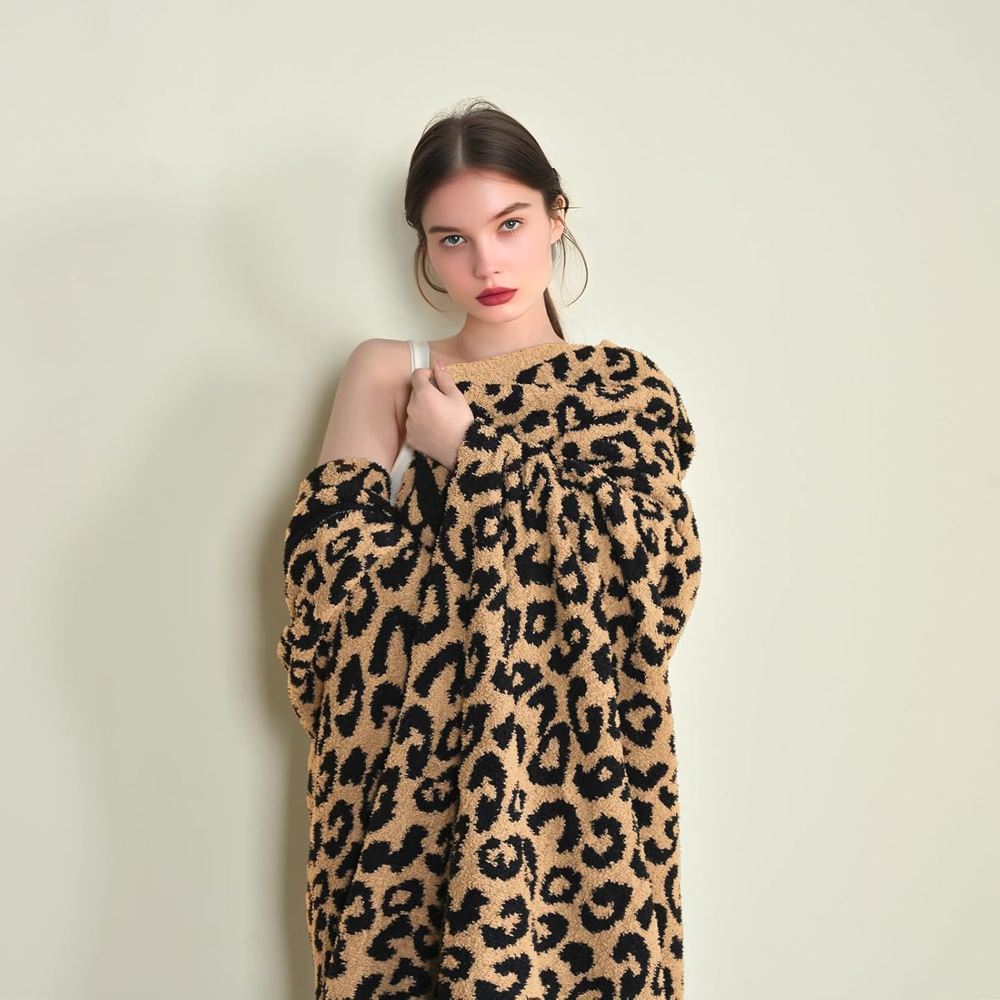 Leopard Knit Throw Soft Cozy Lightweight Blanket for Bed Sofa Couch Breathable Warm Cheetah Blanket Leopard Brown 60x80 Inches