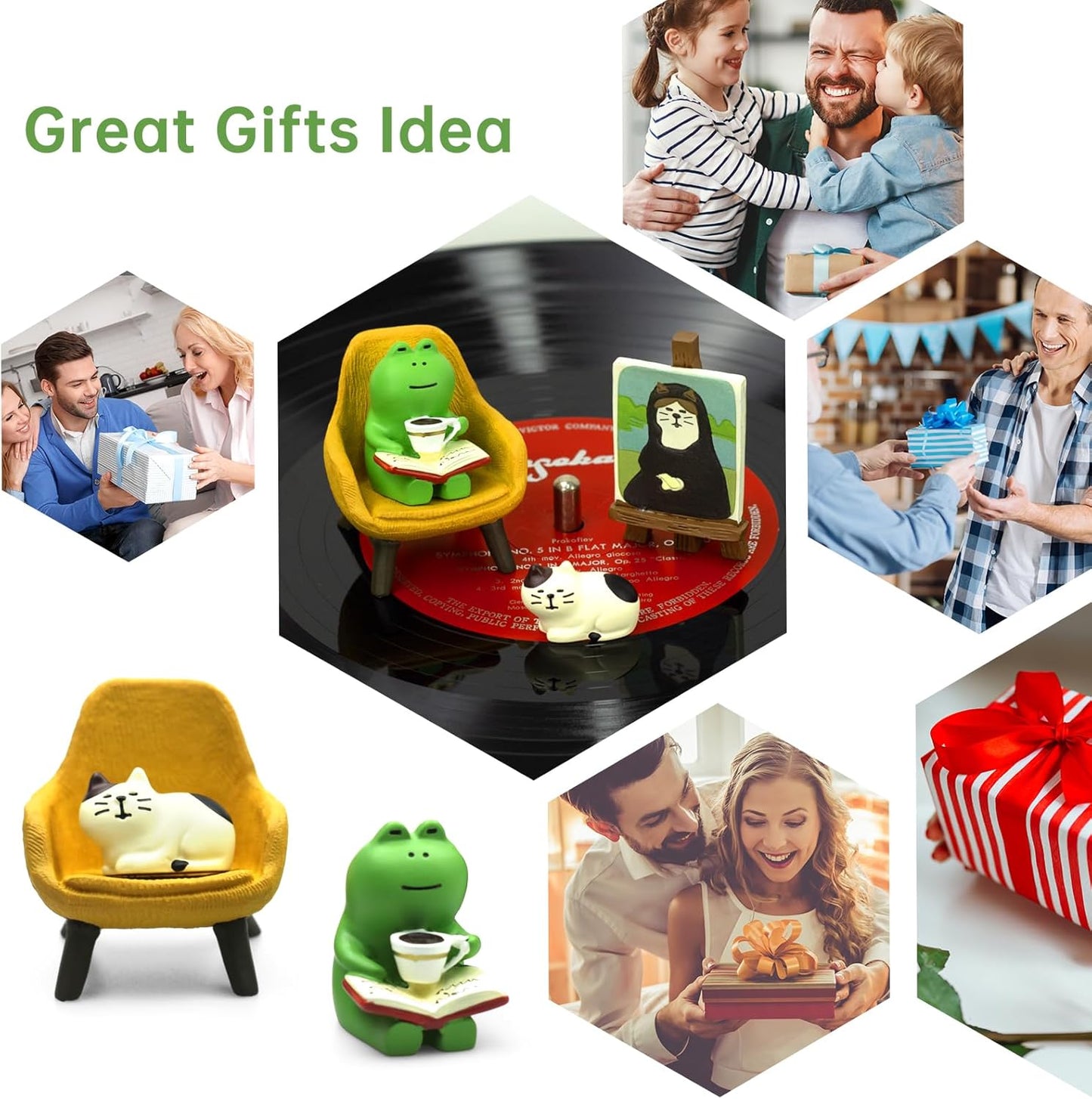 Cute Mini Frog and Cat Figurine for Office, Home Decoration Perfect Cute Frog and Cat Gift