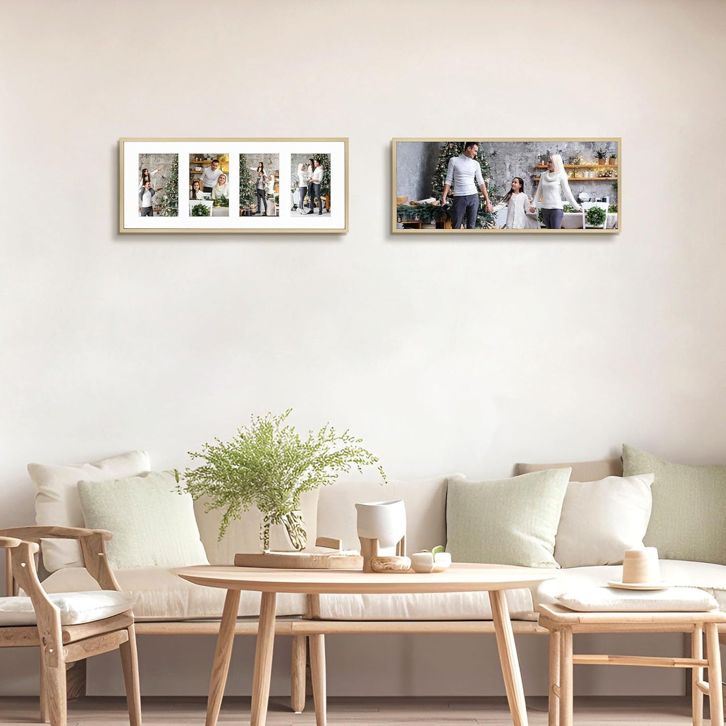 Frametory - 8x20 Aluminum Collage Picture Frame - Display 4x6 Pictures with 4 Openings Mat - Real Glass Front - Horizontal/Vertical Wall Mount - Gold 1 Pack