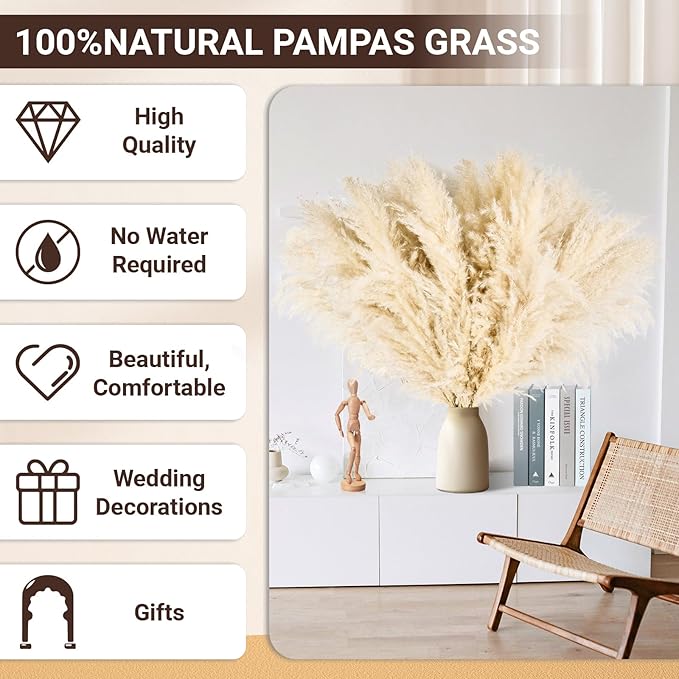 11 PCS 17inch Pampas Grass Small Decor-Natural Short Pampas Grass Bulk-Fluffy Beige Pompas Grass Floral for Small Boho vases,Boho Table Decor,Boho Bathroom Decor,Boho Room Decor