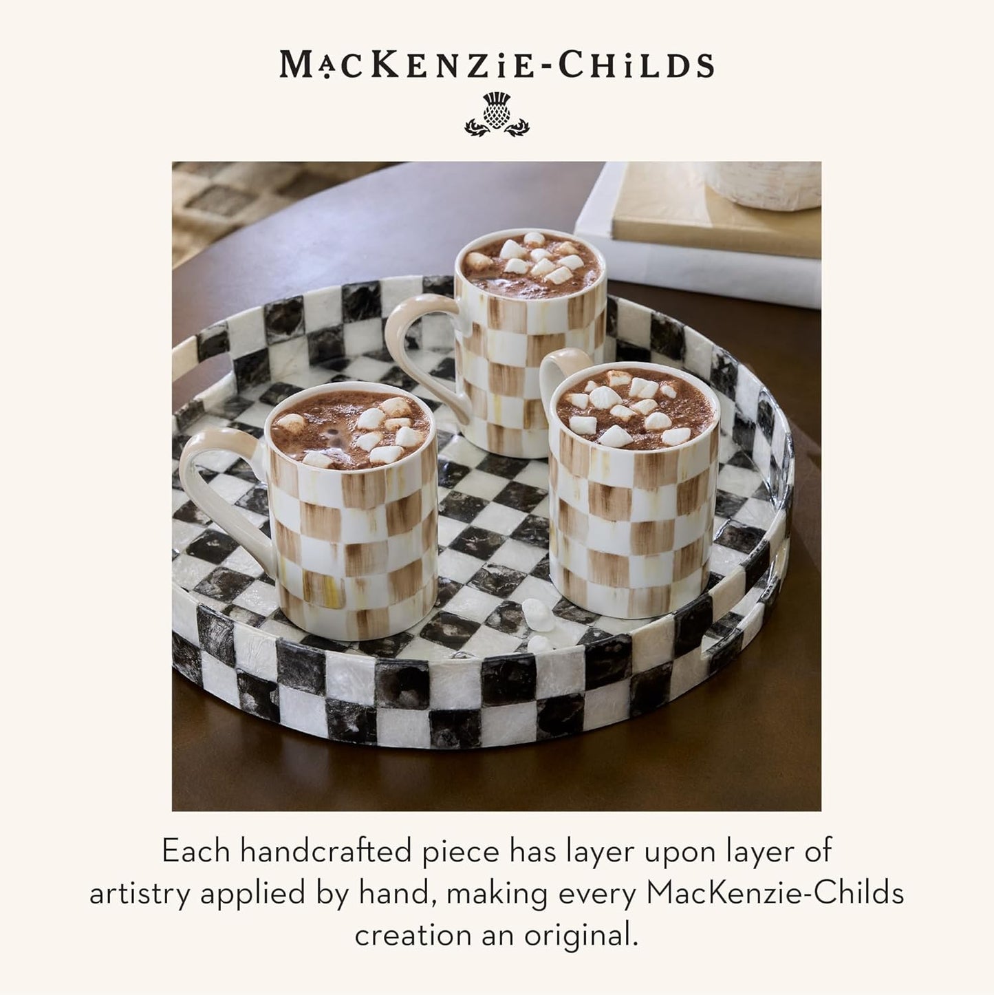 MACKENZIE-CHILDS Porcelain Mug, Tea and Coffee Mug, Brown-and-White Mocha Check