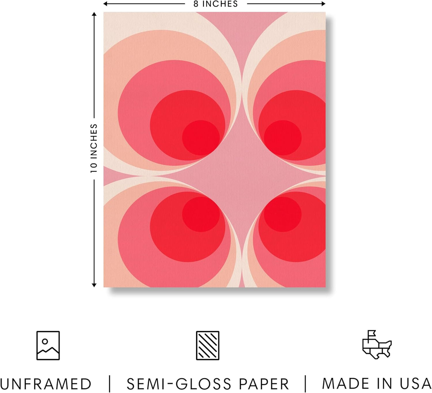 HAUS AND HUES Colorful Abstract Wall Art - Minimalist Retro Picture for Living Room Decor, Red and Pink Modern Wall Art Painting (Pink Mod, Unframed, 8x10)