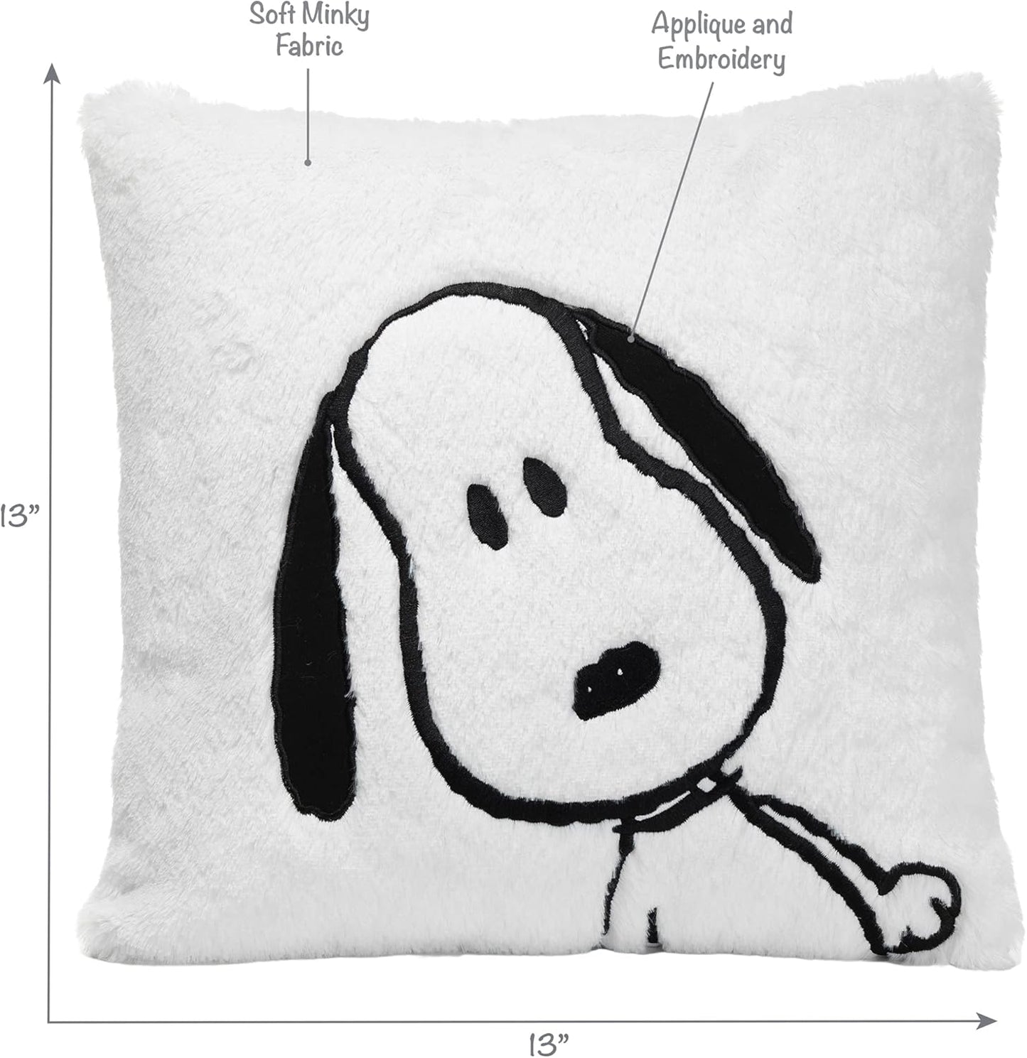 Lambs & Ivy Classic Snoopy White/Black Furry Decorative Nursery Throw Pillow