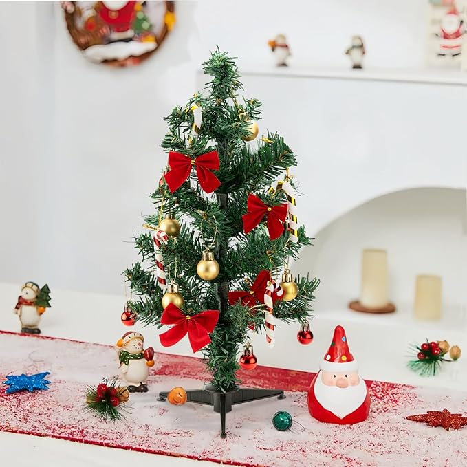 1.5FT Tabletop Christmas Tree, Artificial Mini Christmas Pine Tree with Realistic Branches & Plastic Stand, Small Xmas Tree for Home Office Party Desktop Festival Indoor Decoration, Green