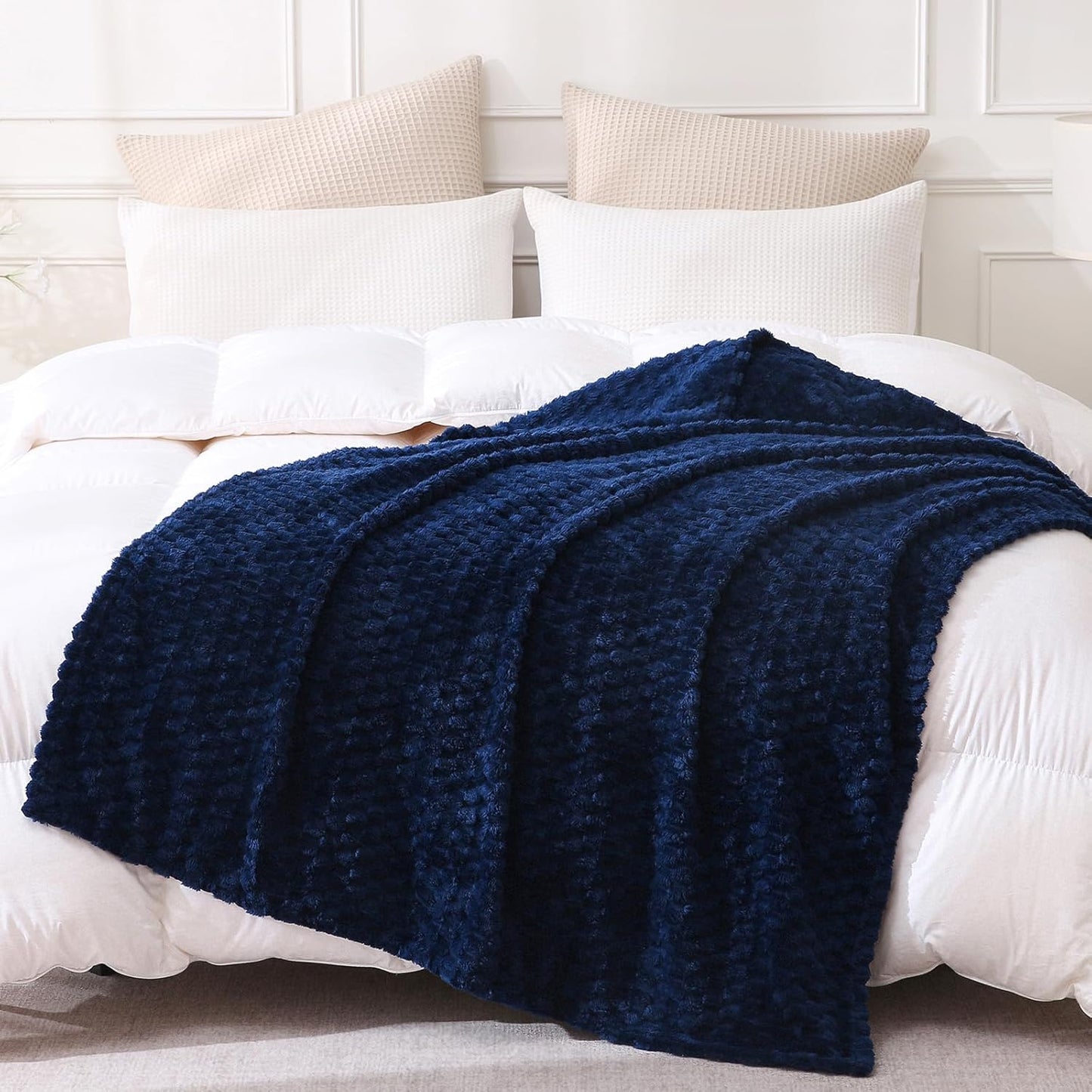 Blue Throw Blanket 50"×60" inches Gifts for Mom Fuzzy 3D Jacquard Decorative Flannel Fleece Super Soft Plush Cozy Blanket for Couch Sofa Chair Lightweight