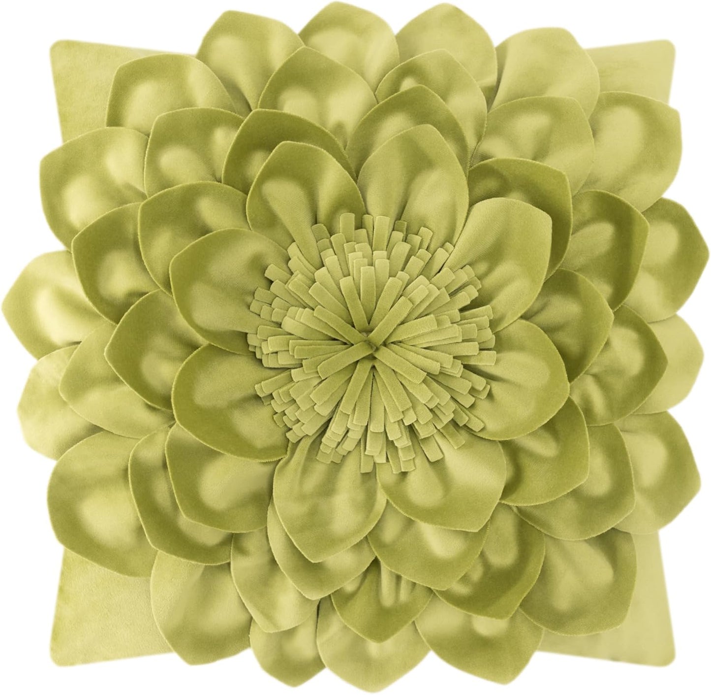 Decorative 3D Flower Throw Pillow Covers Handmade Pillowcases for Sofa Bed Home Room Decor 18 x 18 Inch Green