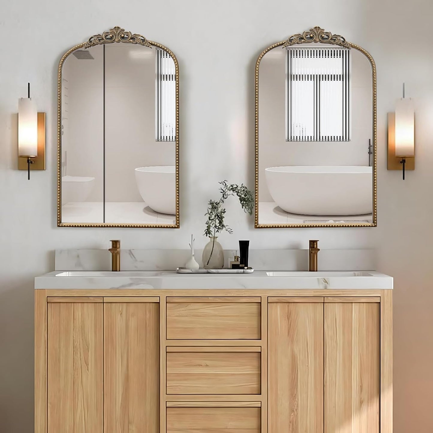 Micasso Vintage Wall Gold Mirror: 31"x 19" French Baroque Antique Mirror - Traditional Ornate Decorative Arched Mirrors for Wall/Bathroom/Entryway/Fireplace/Hallway - Home Decor for Living Room