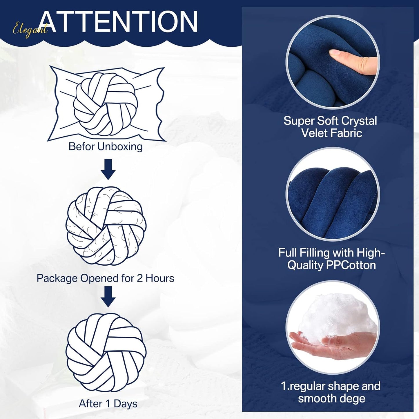 Fumete 2 Pcs 14 Inches Knot Pillow Round Throw Soft Plush Knot Ball Pillow Handmade Knotted Modern Home Decorative Cushion for Bed Bedroom, Sofa, Couch (Royal Blue)