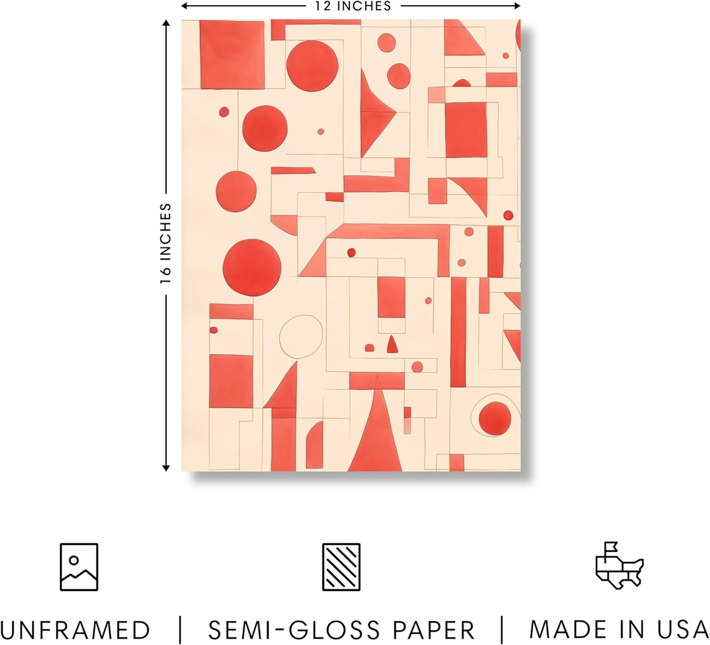 HAUS AND HUES Colorful Abstract Wall Art - Minimalist Retro Picture for Living Room Decor, Red and Pink Modern Wall Art Painting (Red Geometric, Unframed, 12x16)