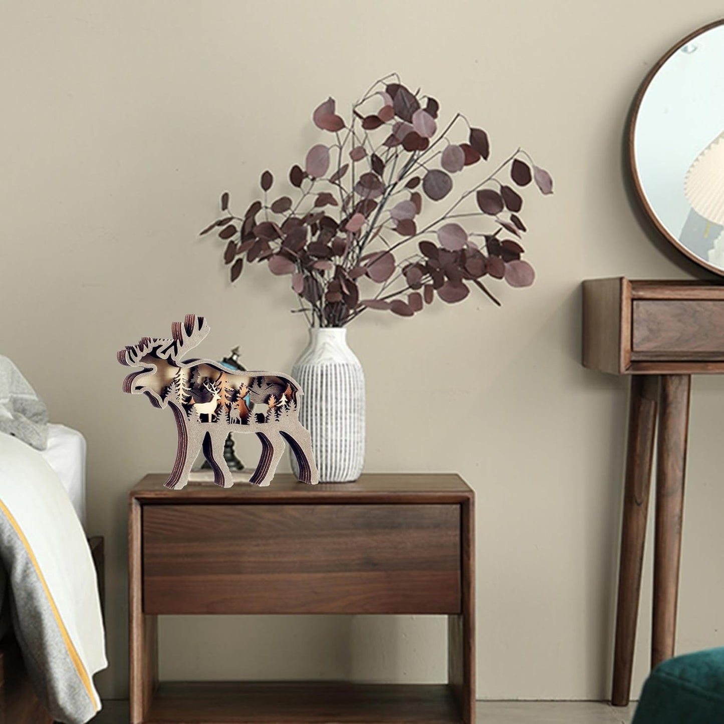 Forest Animal Desk Art Decor Wooden Farmhouse Table Decoration, Cabin Decor, Nursery Decor Mountain Decor for Bedroom Living Room (Deer)