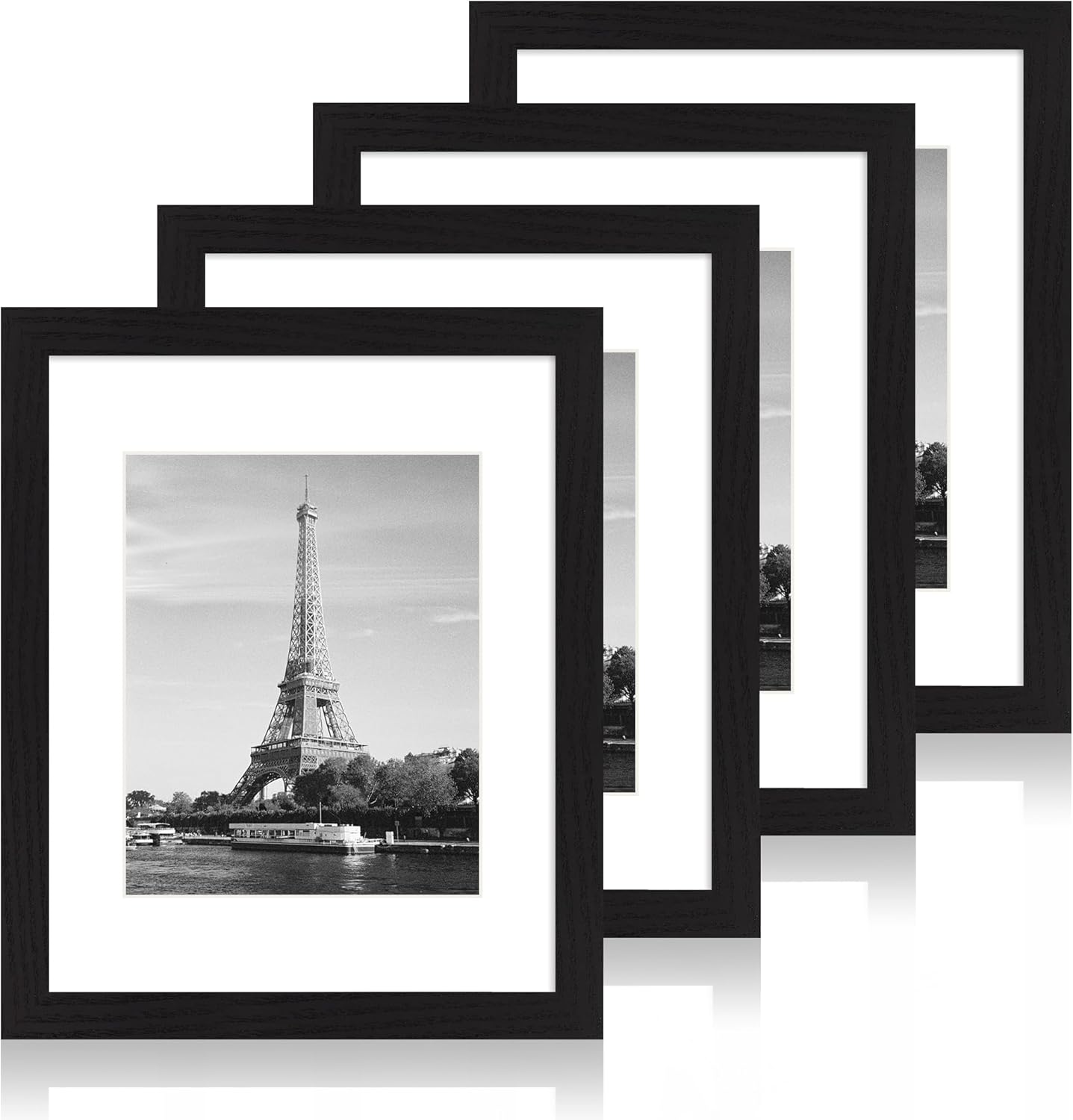 iRahmen 11x14 Picture Frame Set of 4 with Tempered Glass, Black Frame Display 8x10 Picture with Mat or 11 x 14 Without Mat, Rustic Wood Photo Frames for Horizontal or Vertical Wall Mounting
