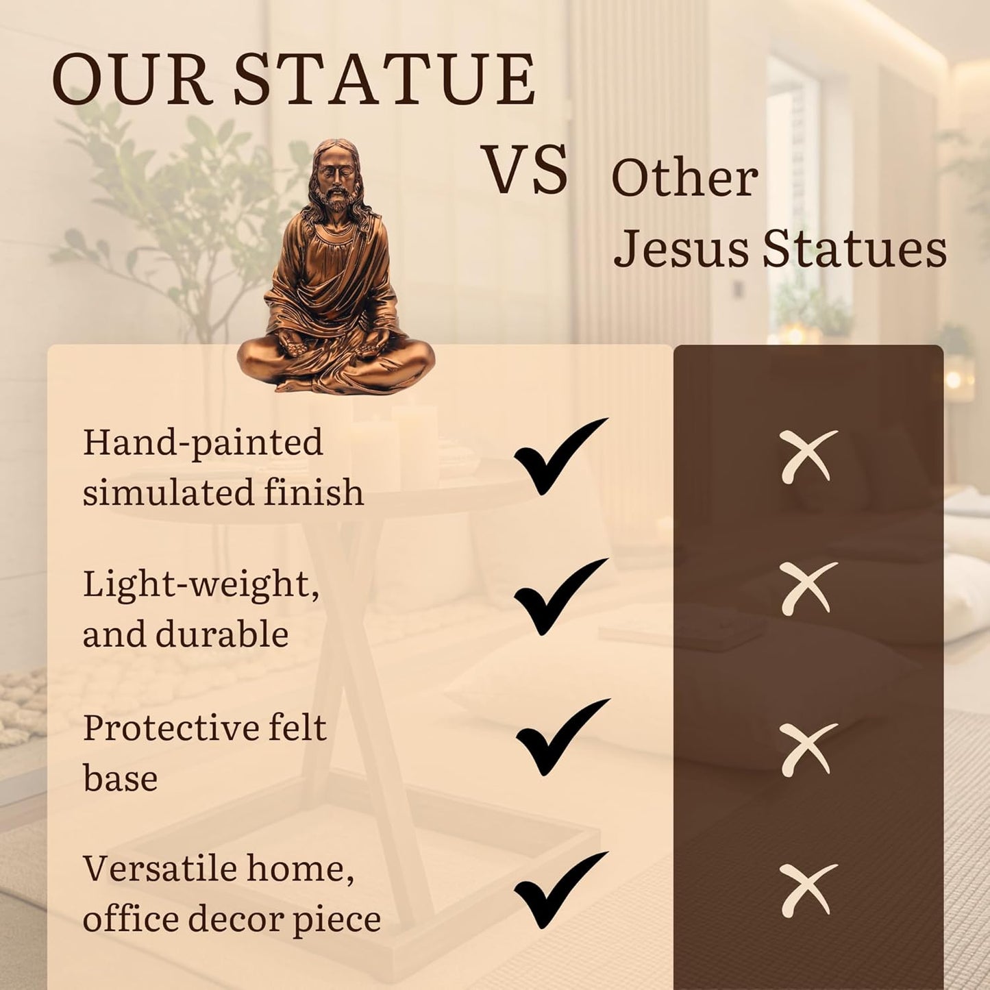 Jesus Statue 12" Bronze - Meditation Statue Decor - Jesus Figurine for Any Room - Great Gift for Christians or Spiritual Friends.