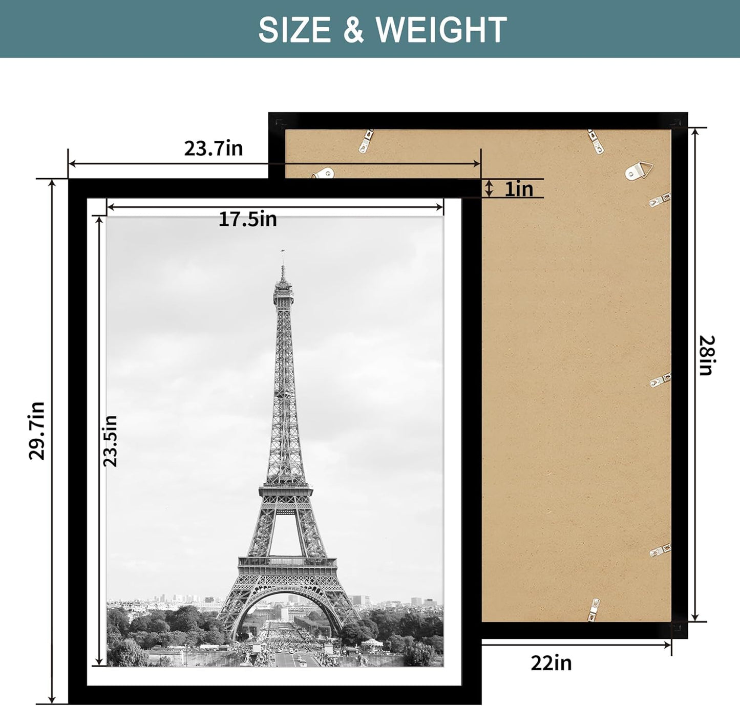 iRahmen 22x28 Poster Frame Set of 2 with Plexiglass, Black Wood Picture Frames for Wall Mounting Display Picture 18x24 with Mat or 22 x 28 Without Mat