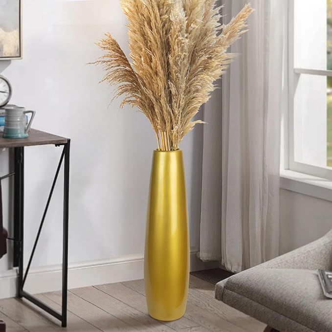 Gold Ceramic Tall Floor Vase,24 Inch Large Modern Flower Vases for Home Décor,Wicker Big Floor Vase Decorations for Farmhouse, Living Room,Bedroom,Standing Plastic Vase Decorative Tall