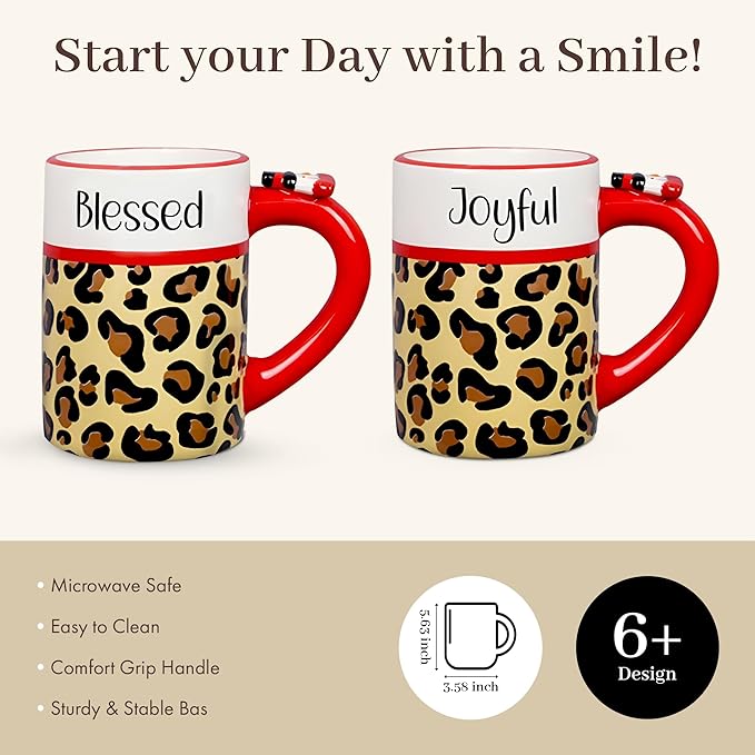 Young's Inc Ceramic Christmas Leopard Snowman Mugs, 16oz Christmas Coffee Mugs Set, 5.63"x3.58" Holiday Mugs, Hot Cocoa Mugs For Adults, Kitchen Decor