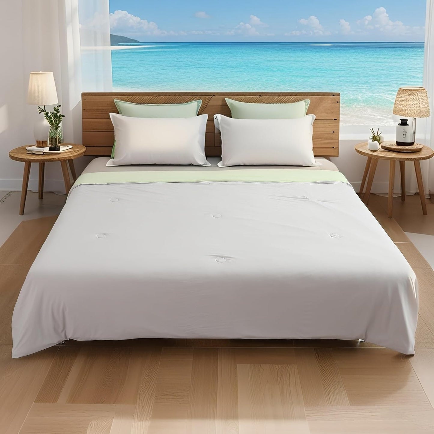 Cooling Blanket Throw Summer Comforter for Hot Sleepers, Breathable for All Season Comfort, Double-Sided Cold Blanket for Night Sweats, 53" x 79" Fits 2 on Couch, Mint Green & Light Grey