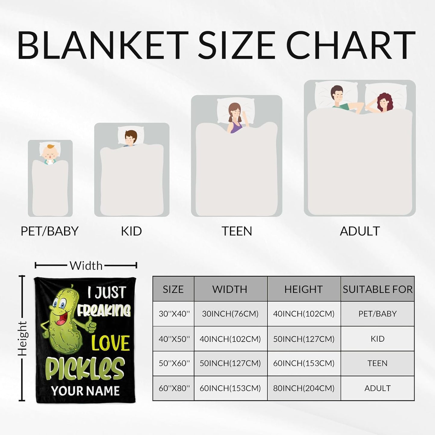 Custom Pickle Blanket for Girls - 60x80 Inches Twin Size with Name - Soft Fuzzy Plush Throws Gift - Colorful Funny Throw Blanket for Bed, Couch, Living Room