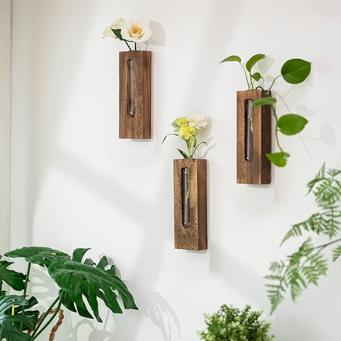 Wall Hanging Glass Planter Tubes - Propagation Station for Indoor Plants Hydroponic Plant Cuttings - Planters Gifts for Mom Wife Women Friend