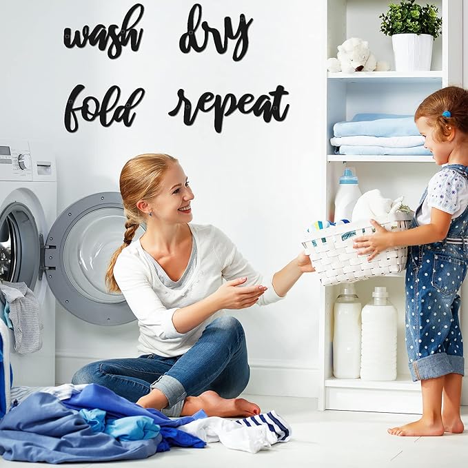 4 Pieces Laundry Sign Room Decor Metal Wash Dry Fold Repeat Wall Arts Signs Funny Laundry Room Signs Vintage Metal Wall Decor for Bathroom Home Decorations Supplies