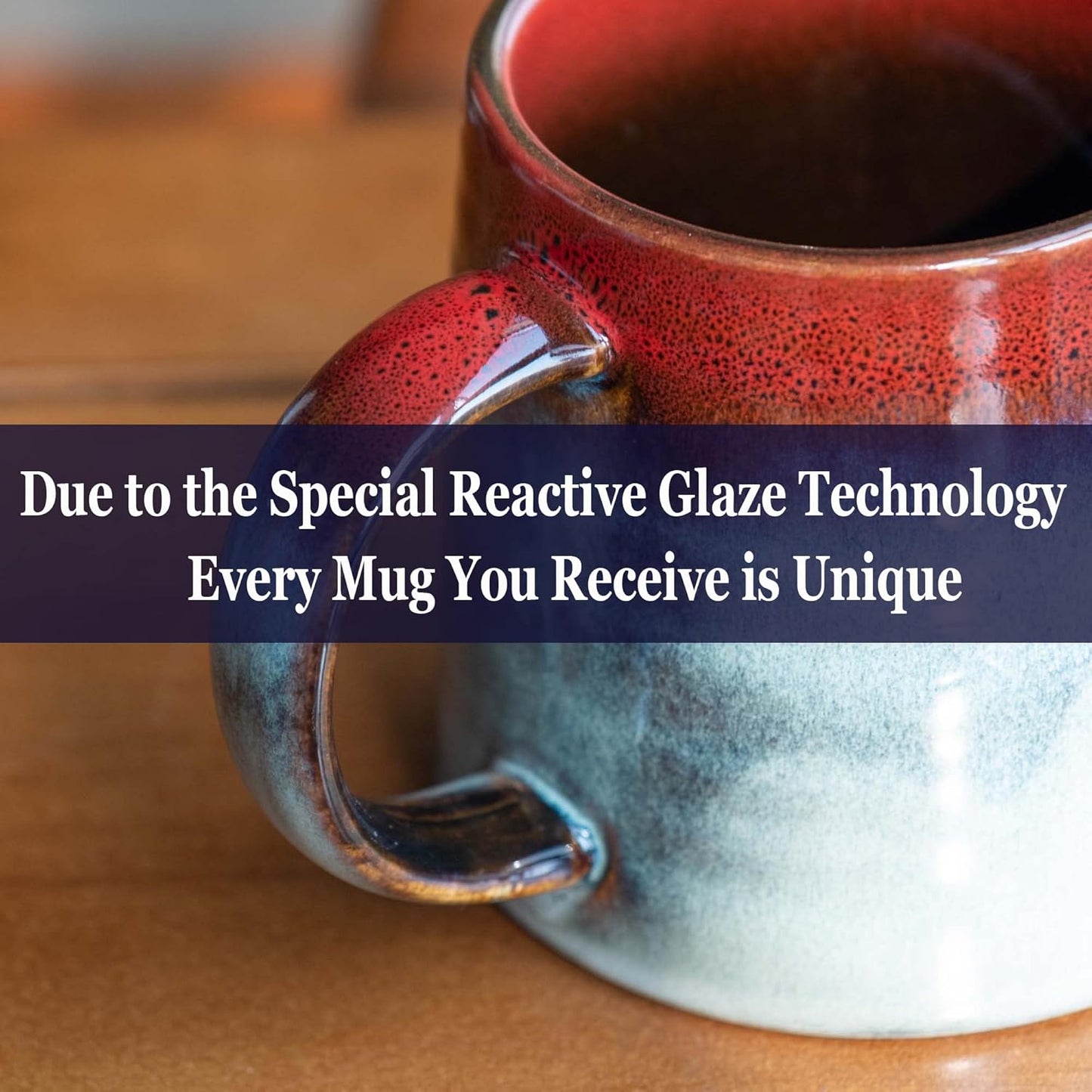 Large Ceramic Coffee Mugs, Handmade Pottery Mug, Tea Cups with Handle for Office and Home, 16 oz, Dishwasher and Microwave Safe (Ink Red)