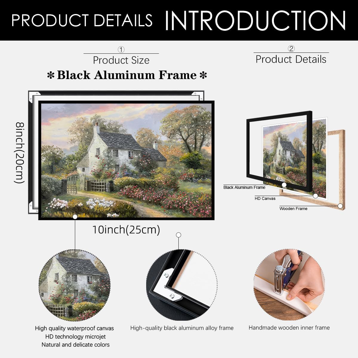 French Country Oil Painting Wall Art Farmhouse Cottage Garden Posters 08x10 inch Black Framed Classical Vintage Nature Landscape Prints for Living Room Bedroom Wall Decor