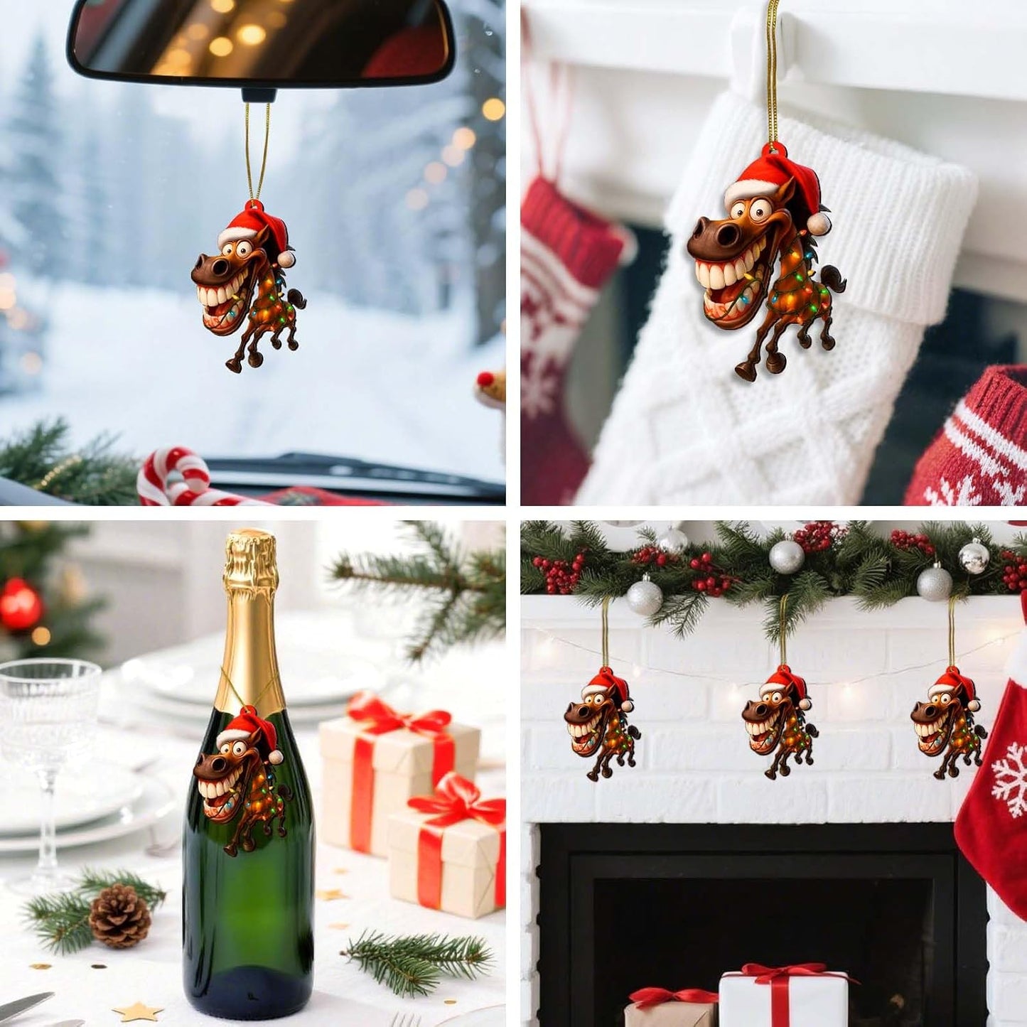 Farmhouse 2 Side Printed Wooden Ornament, Farm Animal Tree Decoration, Crazy Horse Ornament, Holiday Hanging Keepsake Gift for Christmas