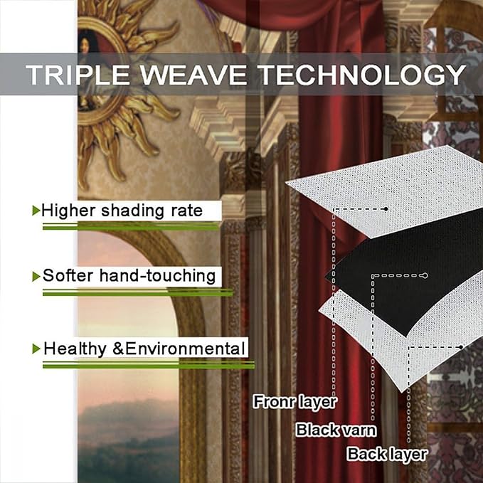 Gothic Blackout Curtains，Red Fantasy Palace Pattern Drapes Window 2 Panel Rod Pocket Curtain for Bedroom Living Room Decor 21" W X 45" L