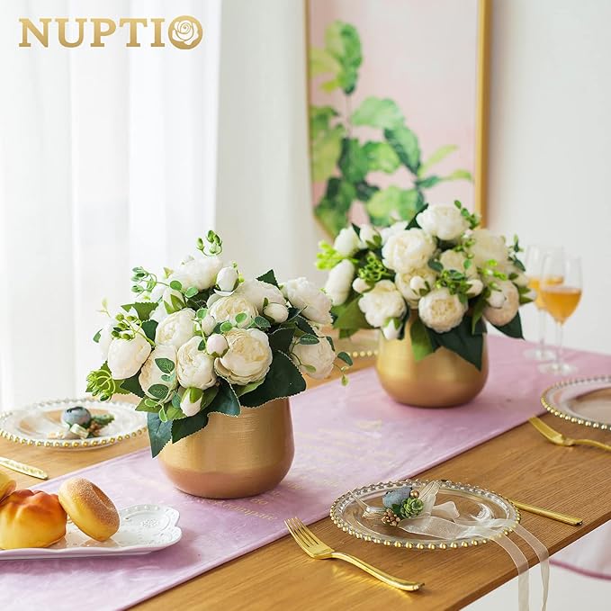 Nuptio 2 Pcs Plant Pot Gold Vase Metal Flower Pot Vase with Drainage Hole, Modern Storage Organizer Decorative Gifts for Wedding Indoor Outdoor Living Room Balcony Decoration Floor Display