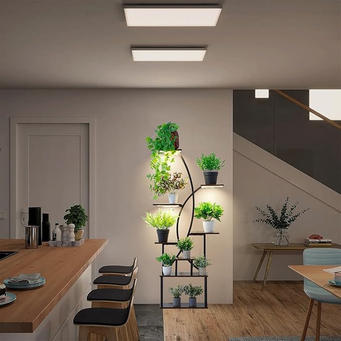 Plant Stand Indoor with Grow Light,8 Tiered Tall Plant Shelf for Multiple Plants, 64.6" Tall Plant Stands for Indoor Plants, Wooden Display Rack Holder, X-Shape Plant Rack, Corner Flower Stand for Living Room, Garden, Patio