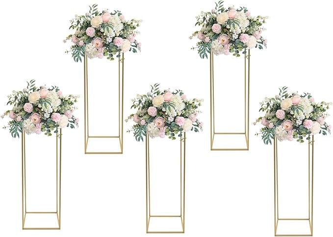 5 Pcs Metal Flower Stand for Wedding Centerpieces Stand Column Vases Wedding Flower Stand Rectangular Geometric Gold Centerpieces Stands for Wedding Decorations Home Party Event (5Pcs 31.49inch)