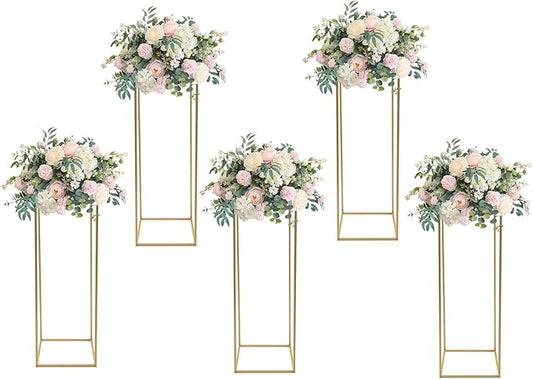 5 Pcs Metal Flower Stand for Wedding Centerpieces Stand Column Vases Wedding Flower Stand Rectangular Geometric Gold Centerpieces Stands for Wedding Decorations Home Party Event (5Pcs 31.49inch)