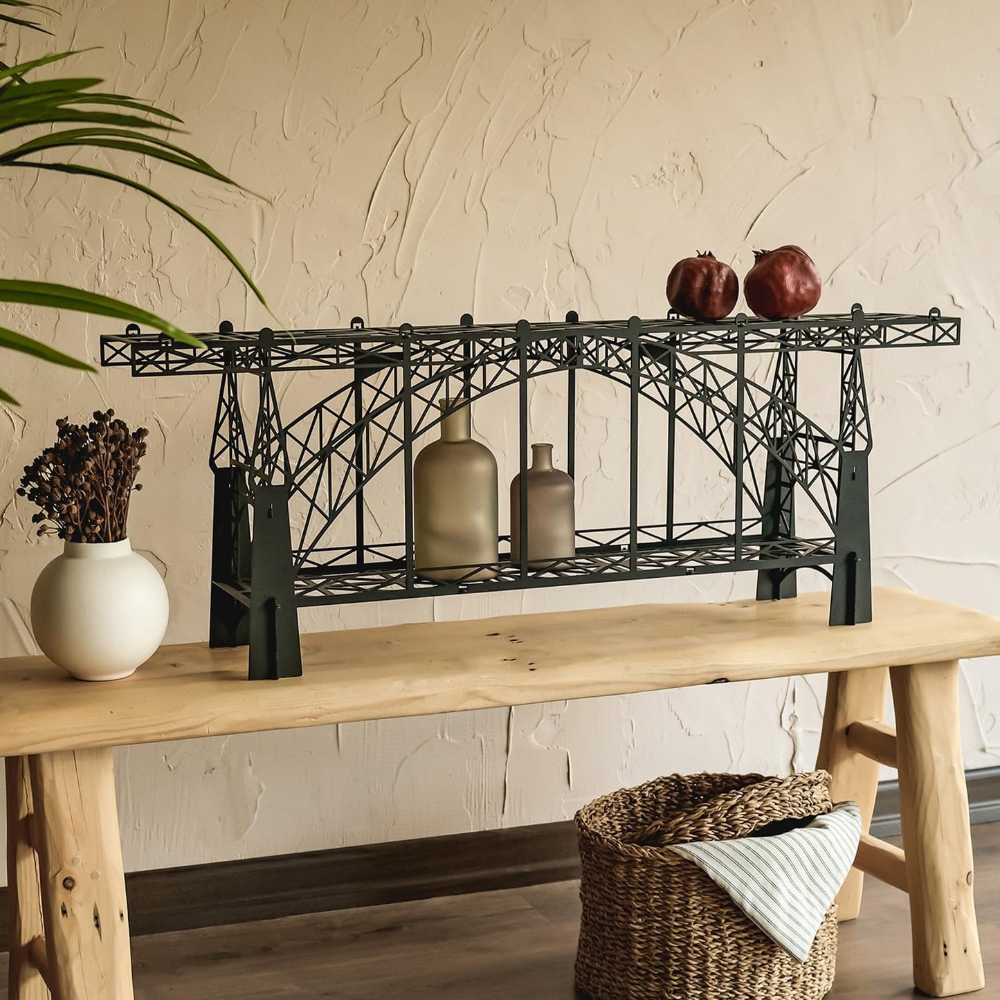 Metal Bridge Shelf – Iron Floating Shelf for Wall or Desk Use – Decorative Storage Rack for Books, Plants & Home Decor – Wall-Mounted or Tabletop Display (Dom Luis Black)